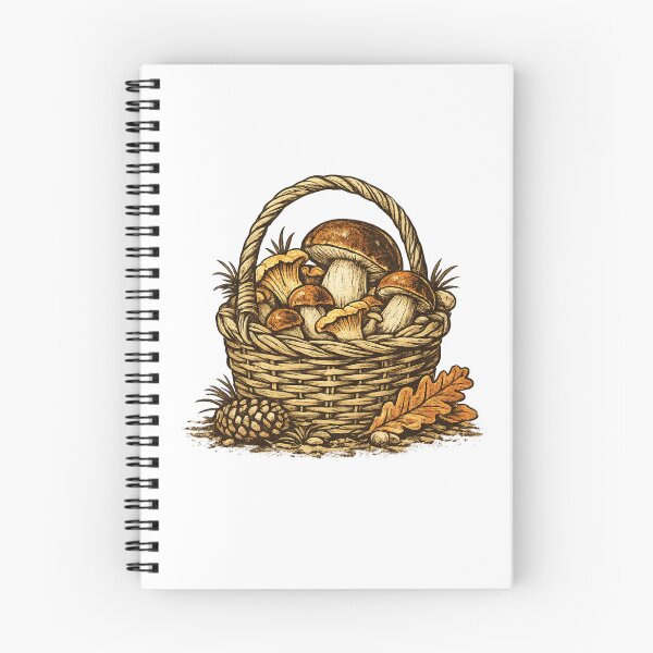 Item preview, Vintage Wild Mushroom Basket | Rustic Forest Foraging Botanical Illustration designed and sold by Baza-nowosci.