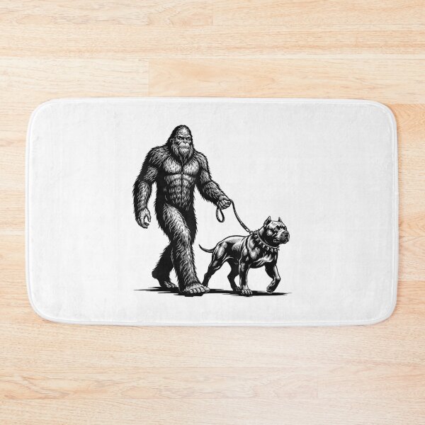 Item preview, Retro Bigfoot Walking Pitbull Dog Funny Sasquatch Pet Owner Vintage Art designed and sold by kiralynstration.