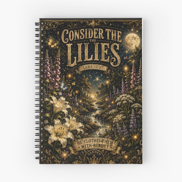 Item preview, Consider the Lilies – Luke 12:27 | Moonlit Garden Botanical Christian T-Shirt | Vintage Scripture Art designed and sold by GardenReign.