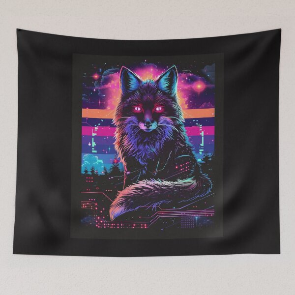 Item preview, sneaky fox in the neon grid – retro vibes designed and sold by RetroWaveArtCo.