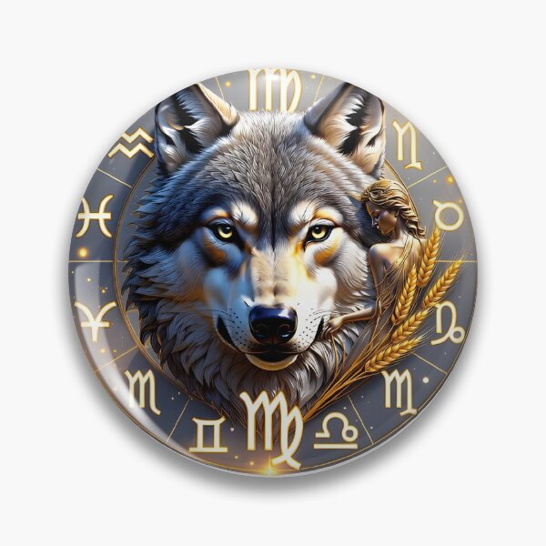 Item preview, Virgo Wolf Wheat Gold Zodiac Circle Dark Fantasy Art designed and sold by Zodiac Celestial Art.