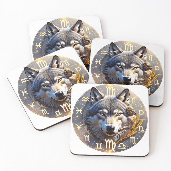 Item preview, Virgo Wolf Wheat Gold Zodiac Circle Dark Fantasy Art designed and sold by Zodiac Celestial Art.
