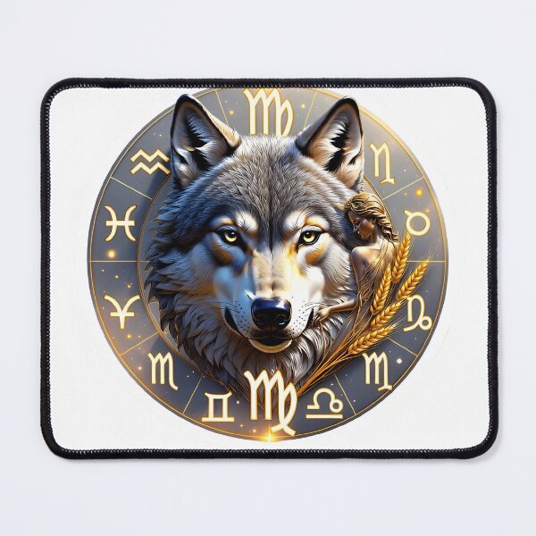 Item preview, Virgo Wolf Wheat Gold Zodiac Circle Dark Fantasy Art designed and sold by Zodiac Celestial Art.