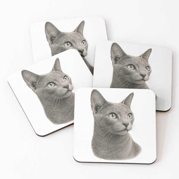 Item preview, Engraved illustration of a Russian Blue cat portrait designed and sold by Inspired Arts.