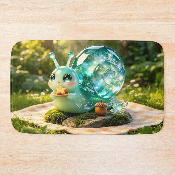Item preview, Picnic in the Glade - Cute Emerald Snail Enjoying a Magical Snack designed and sold by ABYSSLAB.