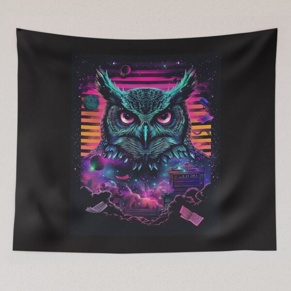 Item preview, owl watching the neon night – retro wisdom poster designed and sold by RetroWaveArtCo.