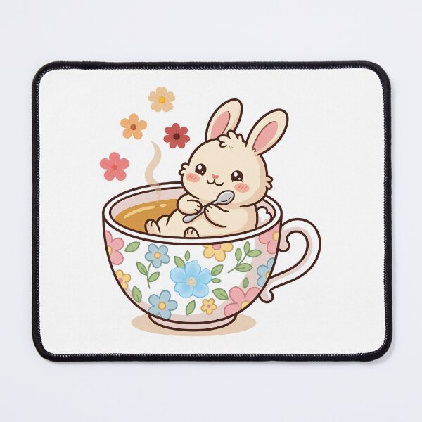Item preview, Cute Bunny Relaxing in Floral Teacup with Tea designed and sold by yuki-hana.