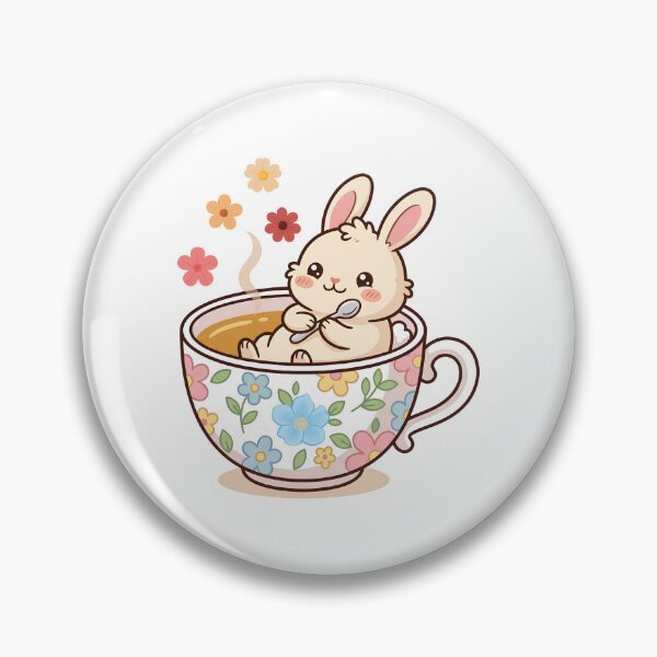 Item preview, Cute Bunny Relaxing in Floral Teacup with Tea designed and sold by yuki-hana.