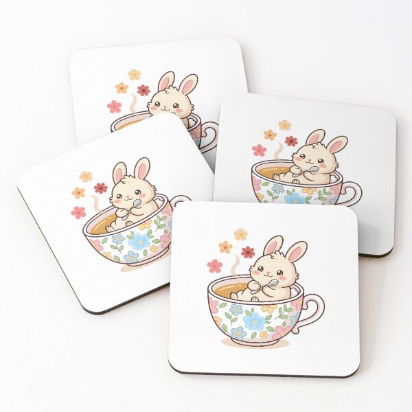 Item preview, Cute Bunny Relaxing in Floral Teacup with Tea designed and sold by yuki-hana.