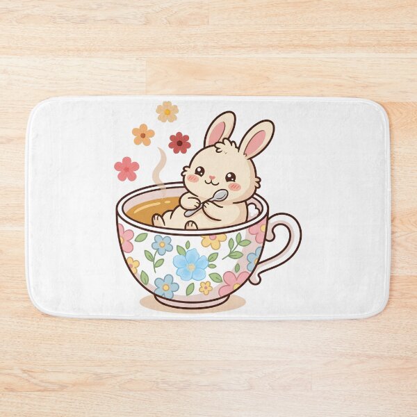 Item preview, Cute Bunny Relaxing in Floral Teacup with Tea designed and sold by yuki-hana.