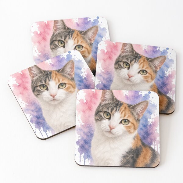 Item preview, Watercolor Tricolor Cat Portrait designed and sold by Mikena1996.