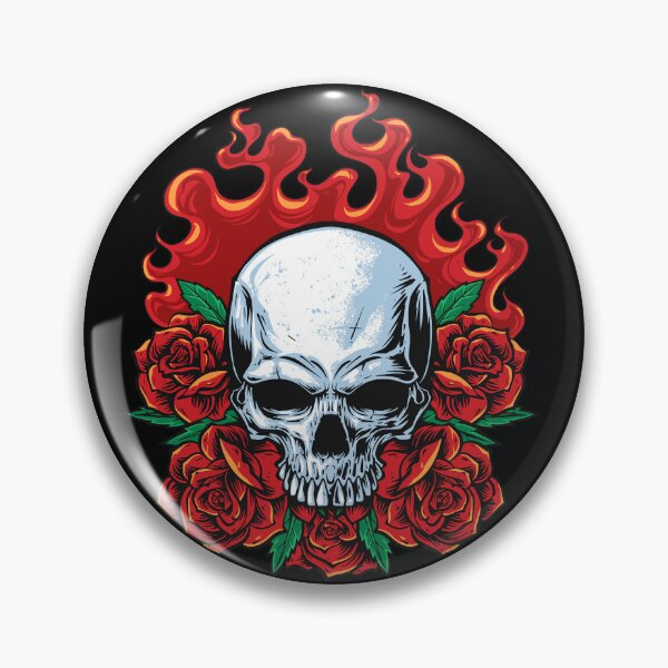 Item preview, Flaming Skull with Red Roses Traditional Tattoo Flash Biker Gothic Art designed and sold by DERA RAY.