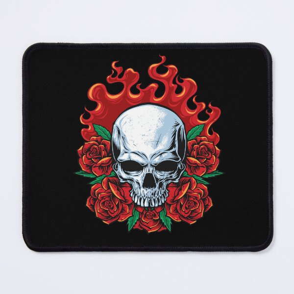 Item preview, Flaming Skull with Red Roses Traditional Tattoo Flash Biker Gothic Art designed and sold by DERA RAY.
