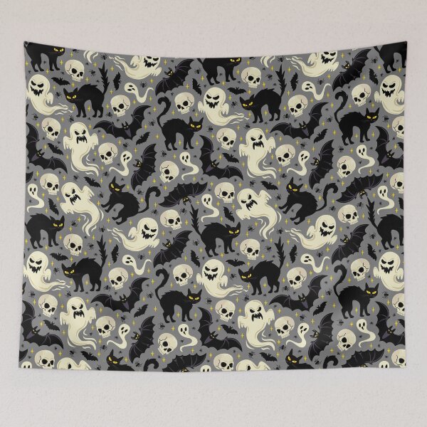 Item preview, Spooky Halloween Seamless Pattern | Ghosts, Black Cats, Bats & Skulls Gothic Design designed and sold by romyca creation_22.