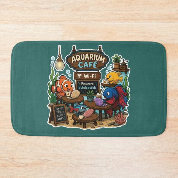 Item preview, Funny Aquarium Café Fish Coffee Shop designed and sold by SimplePoDesign.