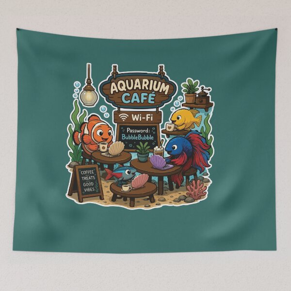 Item preview, Funny Aquarium Café Fish Coffee Shop designed and sold by SimplePoDesign.