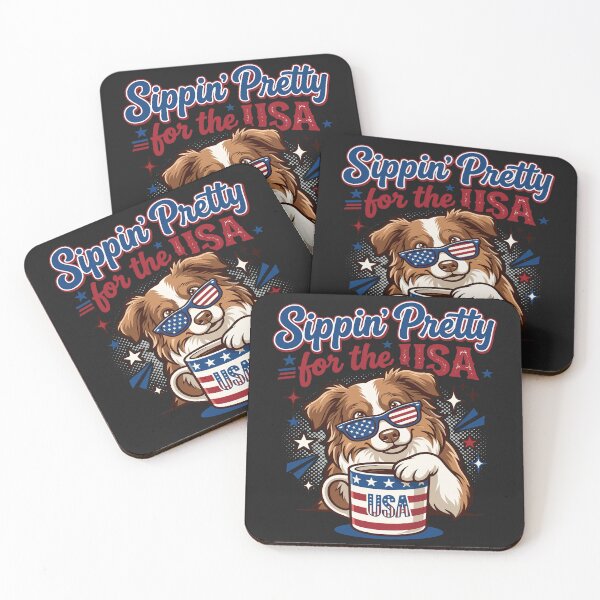 Item preview, Sippin’ Pretty for the USA – Cute Patriotic Dog Coffee Design designed and sold by AvivaCreative.