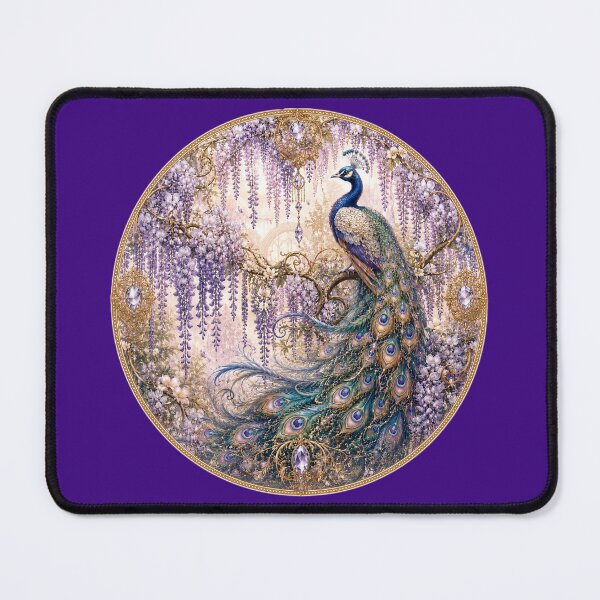 Item preview, Wisteria Peacock – Art Nouveau Fantasy Bird with Purple Blossoms designed and sold by sunbowjp stadio.