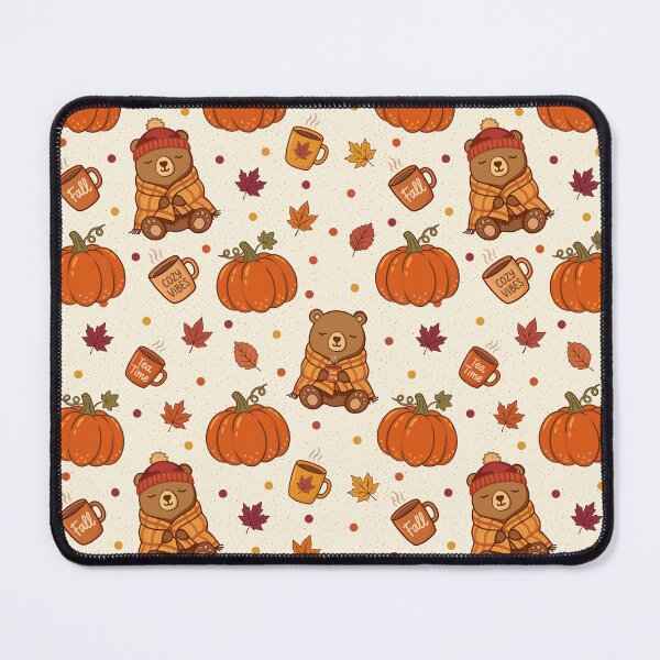 Item preview, Cozy Autumn Bear & Pumpkin Seamless Pattern | Fall Leaves, Tea Cups & Cozy Vibes Digital Design designed and sold by romyca creation_22.