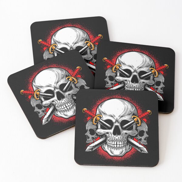 Item preview, Triple Skull Crossed Daggers Gothic Pirate Dark Tattoo Style Art Red Splatter designed and sold by DERA RAY.