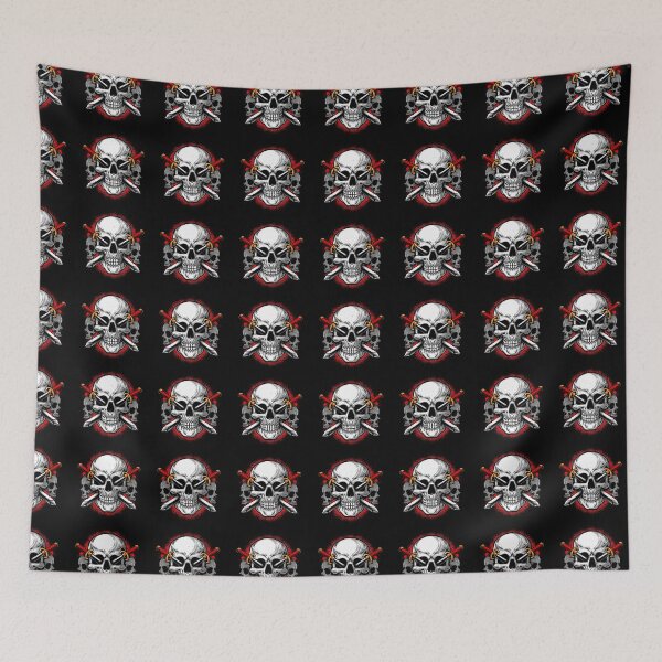 Item preview, Triple Skull Crossed Daggers Gothic Pirate Dark Tattoo Style Art Red Splatter designed and sold by DERA RAY.