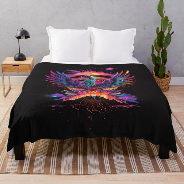 Item preview, phoenix rising in neon fire – retro rebirth poster designed and sold by RetroWaveArtCo.