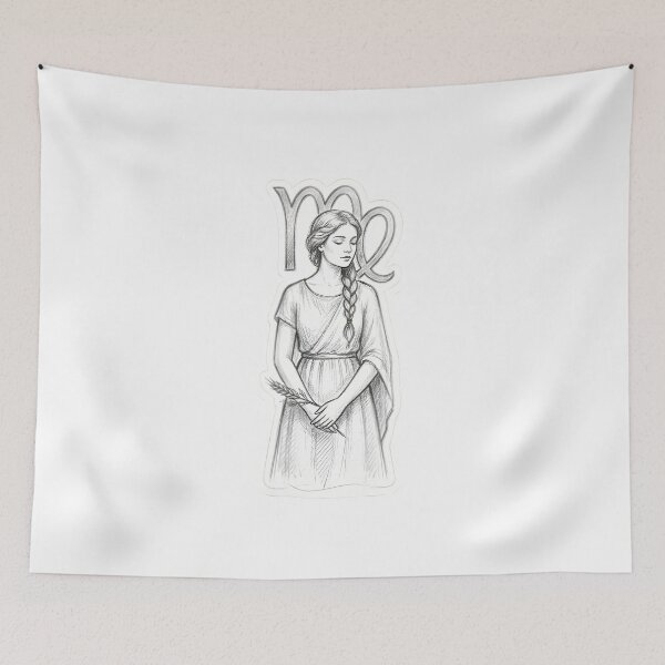 Item preview, Virgo Maiden Braid Pencil Sketch Minimalist Zodiac Art designed and sold by Zodiac Celestial Art.
