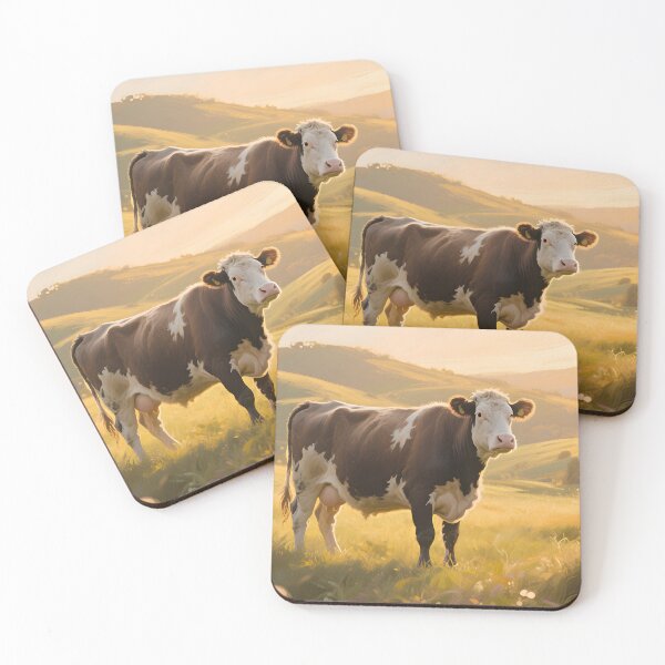 Item preview, Cow in Sunset Meadow Rural Landscape Print designed and sold by Pixuprint.