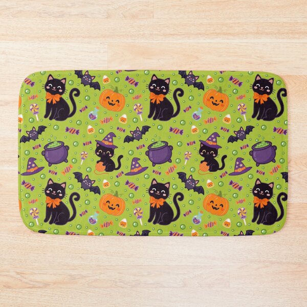 Item preview, Cute Black Cat Halloween Seamless Pattern | Kawaii Witch Cats, Bats, Pumpkins & Candy designed and sold by romyca creation_22.