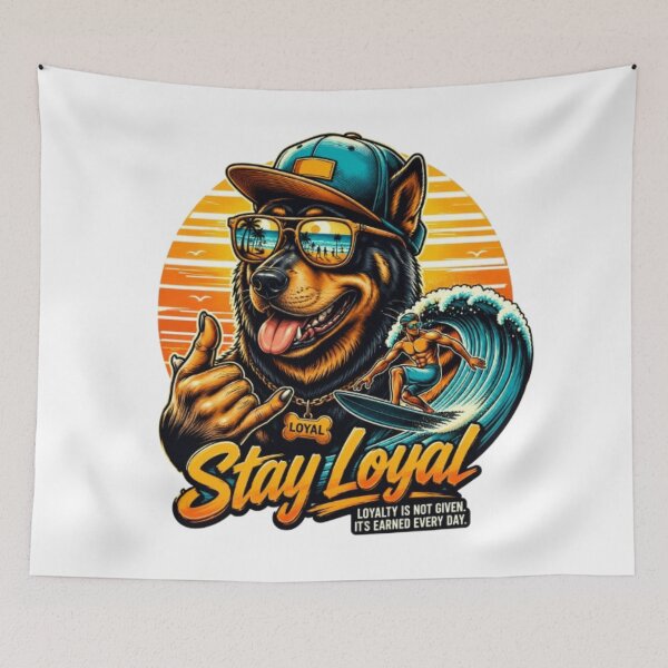 Item preview, Stay Loyal Surf Dog Sunset – Loyalty Quote Beach Illustration designed and sold by PixelStyle Studio.
