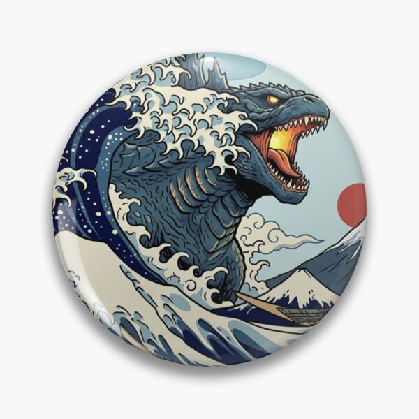 Item preview, The Great Kaiju Wave - Epic Hokusai Monster Parody designed and sold by SAMURAI-KAMON.