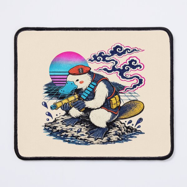 Item preview, Neon Ukiyo‑E Platypus Commando designed and sold by KungPowUnicorn.