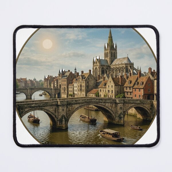 Item preview, Old World European Town with Cathedral and Boats designed and sold by Antony004.