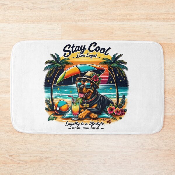 Item preview, Stay Cool Live Loyal – Tropical Beach Dog Sunset | Loyalty Quote designed and sold by PixelStyle Studio.