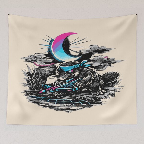 Item preview, Sumi-E Neon Retro Platypus Commando Night Ops designed and sold by KungPowUnicorn.
