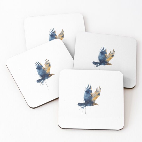 Item preview,  Navy Blue and Gold Watercolor Flying Eagle Art designed and sold by ByKayaPrints.