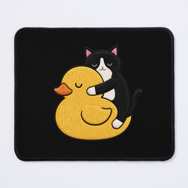 Item preview, Cute Tuxedo Cat Hugging Rubber Duck Kawaii Embroidery Patch Design designed and sold by ColorSplash123.