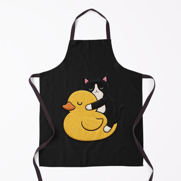 Item preview, Cute Tuxedo Cat Hugging Rubber Duck Kawaii Embroidery Patch Design designed and sold by ColorSplash123.