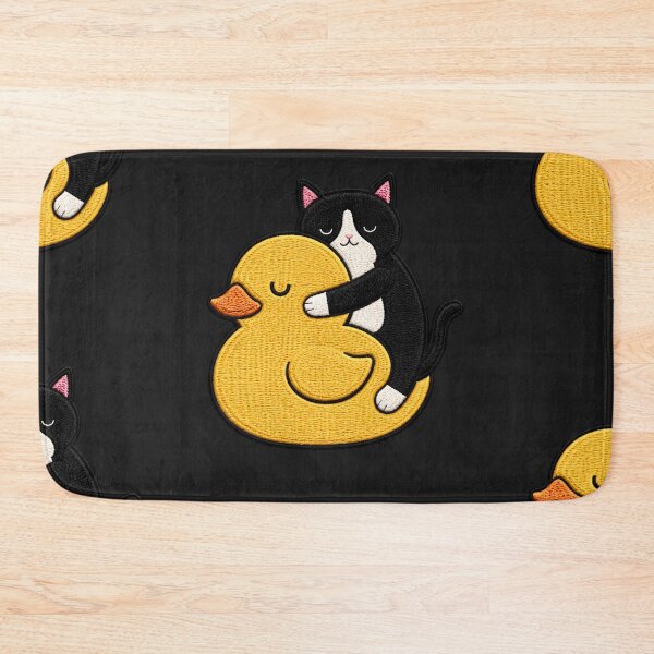 Item preview, Cute Tuxedo Cat Hugging Rubber Duck Kawaii Embroidery Patch Design designed and sold by ColorSplash123.