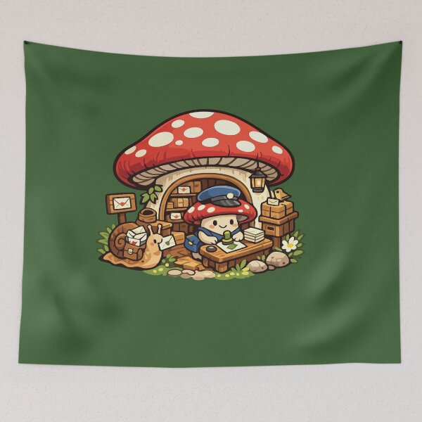 Item preview, Cute Mushroom Post Office Cozy Fantasy Mail Carrier Illustration designed and sold by SimplePoDesign.