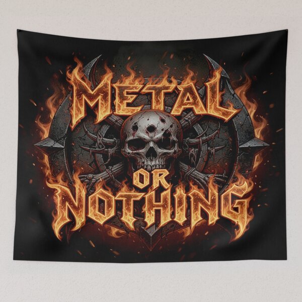 Item preview, Metal Or Nothing Never goes Up In Flames A Skull Watches Over "Metalheads" designed and sold by Segasprojects.