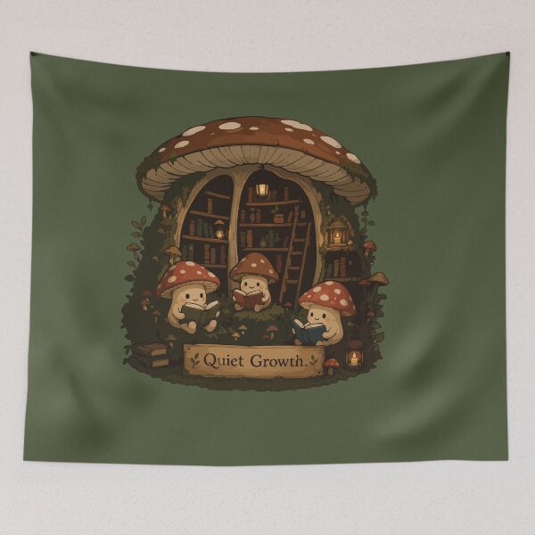 Item preview, Cute Mushroom Library Cozy Cottagecore Reading Illustration designed and sold by SimplePoDesign.