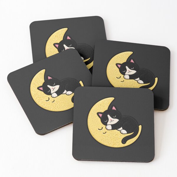 Item preview, Cute Tuxedo Cat Sleeping on Crescent Moon Kawaii Embroidery Patch Design designed and sold by ColorSplash123.