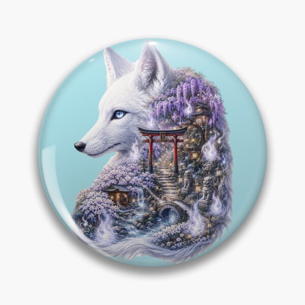 Item preview, Celestial White Kitsune – Enchanted Shrine Fantasy with Wisteria Blossoms designed and sold by sunbowjp stadio.