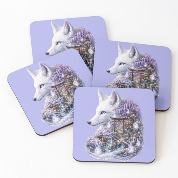 Item preview, Celestial White Kitsune – Enchanted Shrine Fantasy with Wisteria Blossoms designed and sold by sunbowjp stadio.