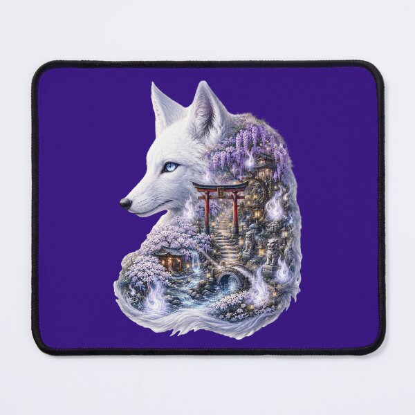 Item preview, Celestial White Kitsune – Enchanted Shrine Fantasy with Wisteria Blossoms designed and sold by sunbowjp stadio.