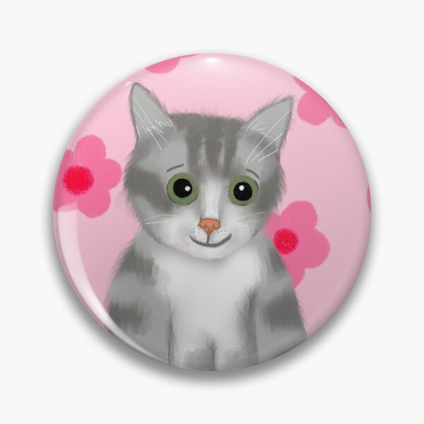 Item preview, cute grey kitten on pink floral background designed and sold by HasenKinder.