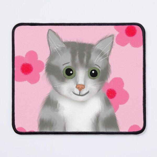 Item preview, cute grey kitten on pink floral background designed and sold by HasenKinder.