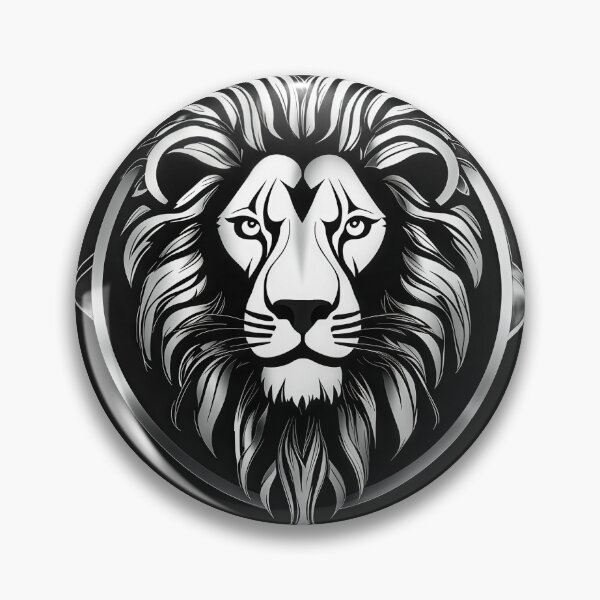 Item preview, Majestic Silver Lion Emblem – Minimalist Black & Chrome Crest designed and sold by Artisan Finds Online.