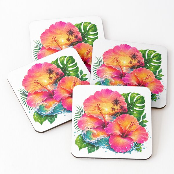 Item preview, Pink Hibiscus Tropical Ocean Sunset designed and sold by JasKei-Designs.